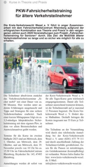PKW-Fahrsicherheitstraining für ältere Verkehrsteilnehmer